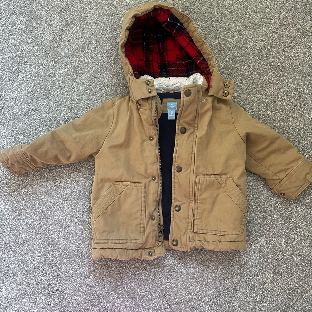 GAP Baby Kids Brown Hooded Puffer Jacket 18-24 month